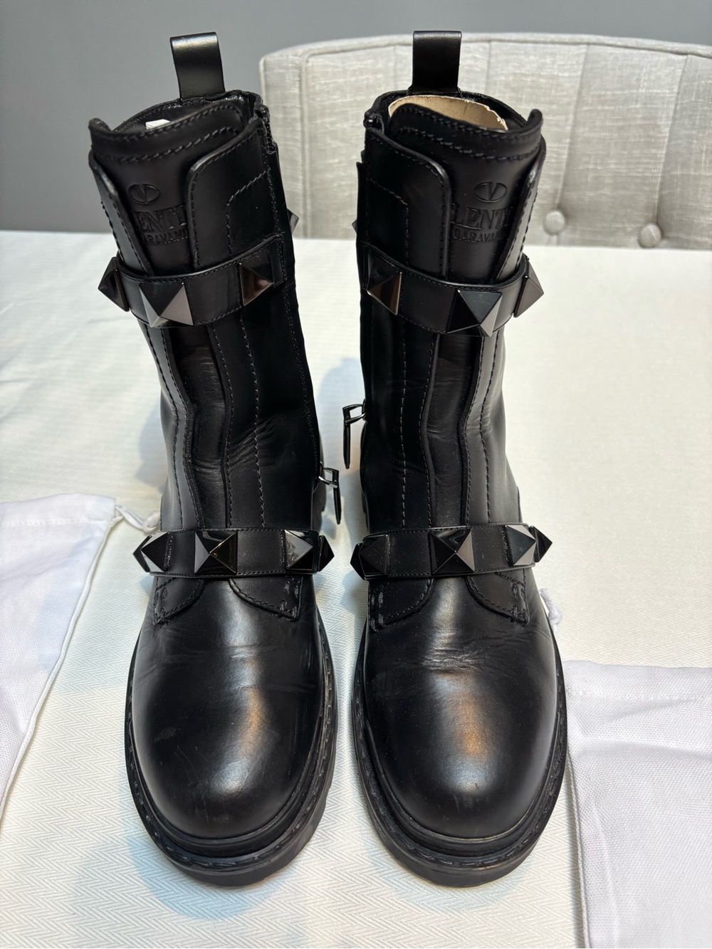 Valentino Garavani Black Studded Leather Mid-Calf Boots